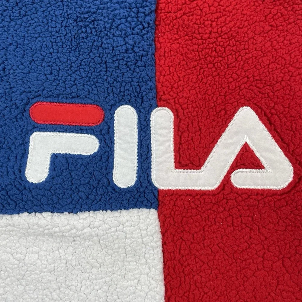 Fila Jacket Mens Small Oversized Deep Pile Sherpa Colorblock Full Zip Spellout